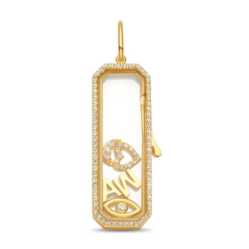 locket personnalisé rectangle strass doré